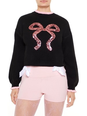 F21 Payetli Fiyonk Desenli Kazak