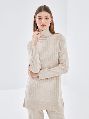 Lc Waikiki Yeni Sezon Balıkçı Yaka Düz Uzun Kollu Kadın Triko Tunik