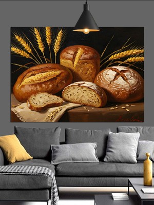Tablo Mega Taze Pişmiş Ekmekler Natürmort Dekoratif Kanvas - Mdf Ahşap Tablo