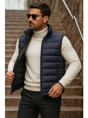 Comstar Erkek Cepli Kışlık Fermuarlı Basic Füme Şişme Yelek