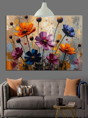 Artmeg Renkli Yabani Çiçekler Dekoratif Kanvas - Mdf Ahşap Tablo
