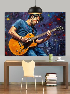 Tablo Mega Gitar Çalan Müzisyen Resmi Dekoratif Kanvas - Mdf Ahşap Tablo