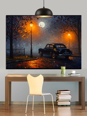 Karizma Tablo Sokak Lambası Klasik Araba Dekoratif Kanvas - Mdf Ahşap Tablo