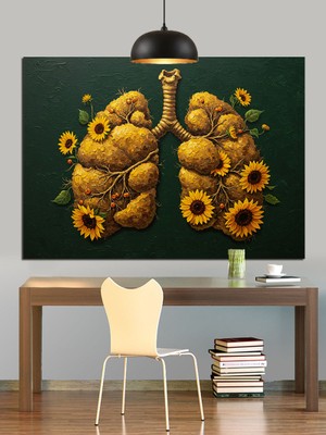 Tablo Mega Ayçiçeği Akciğer Resmi Dekoratif Kanvas - Mdf Ahşap Tablo