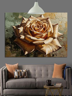 Karizma Tablo Kahverengi Tonlarda Gül ve Yaprak Dekoratif Kanvas - Mdf Ahşap Tablo