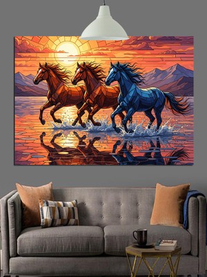 Artmeg Denizde Koşan Atlar Dekoratif Kanvas - Mdf Ahşap Tablo