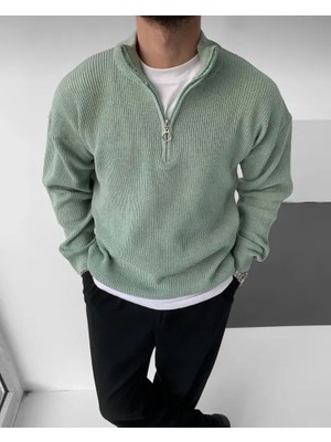 Belirtilmemiş Erkek Kazak Yarım Fermuar Detaylı Triko