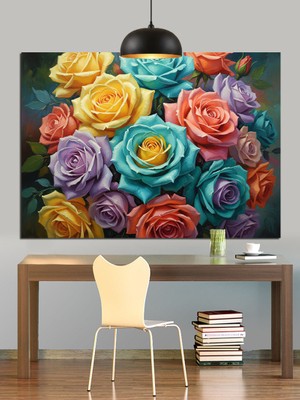 Artmeg Canlı Renkli Gül Buketi Dekoratif Kanvas - Mdf Ahşap Tablo