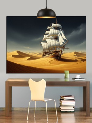 Artmeg Yelkenli Gemi Çöllerde Dekoratif Kanvas - Mdf Ahşap Tablo