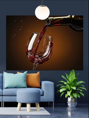 Artmeg Kırmızı Şarap Kadehi Dekoratif Kanvas - Mdf Ahşap Tablo