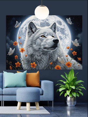 Artmeg Bozkurt ve Kelebekler Dekoratif Kanvas - Mdf Ahşap Tablo