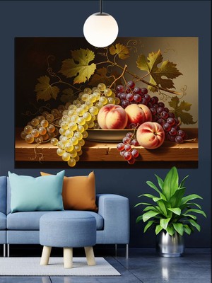 Tablo Mega Meyve Salkımı Natürmort Boyama Dekoratif Kanvas - Mdf Ahşap Tablo