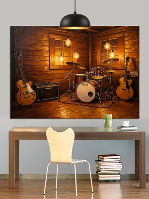 Karizma Tablo Bateri Davul Müzik Oda Dekoratif Kanvas - Mdf Ahşap Tablo