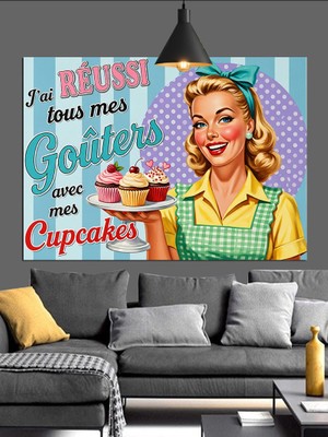 Tablo Mega Retro Pin Up Cupcake Kadın Dekoratif Kanvas - Mdf Ahşap Tablo