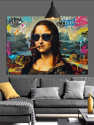 Karizma Tablo Güneş Gözlüklü Mona Lisa Dekoratif Kanvas - Mdf Ahşap Tablo