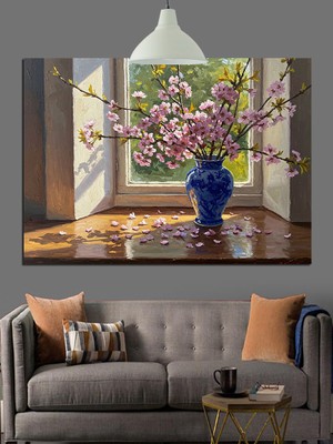 Karizma Tablo Pencere Önü Çiçekler Vazo Dekoratif Kanvas - Mdf Ahşap Tablo
