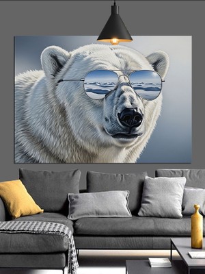 Artmeg Güneş Gözlüklü Kutup Ayısı Dekoratif Kanvas - Mdf Ahşap Tablo