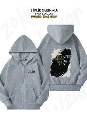 Unisex Pilates Love Baskılı Oversize Sırt Baskılı Fermuarlı Kapşonlu Hırka
