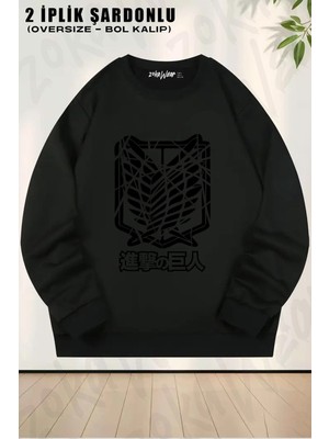Unisex Attack On Titan Manga Baskılı Oversize Bisiklet Yaka Sweatshirt