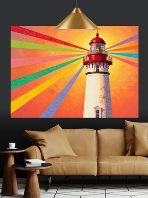 Artmeg Deniz Feneri Gökkuşağı Işık Dekoratif Kanvas - Mdf Ahşap Tablo