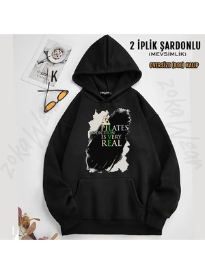 Unisex Pilates Love Baskılı Kapşonlu Sweatshirt (2 Iplik)