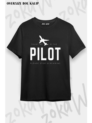 Unisex Oversize Kalıp Pilot, Uçak, Airplane Tasarım Baskılı Tshirt