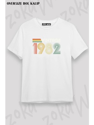 Unisex Oversize Kalıp Vintage 1982, 40TH Birthday Tasarım Baskılı Tshirt
