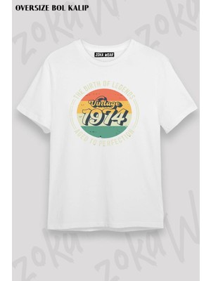 Unisex Oversize Kalıp Vintage 1974, 50TH Birthday Tasarım Baskılı Tshirt