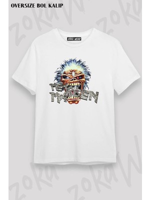 Unisex Oversize Kalıp Eat Iron Maiden Tasarım Baskılı Tshirt
