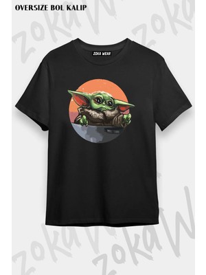 Unisex Oversize Kalıp Starwars Yoda Baby Yoda Tasarım Baskılı Tshirt