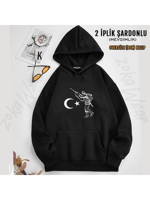 Unisex Türk Askeri Baskılı Kapşonlu Sweatshirt (2 Iplik)