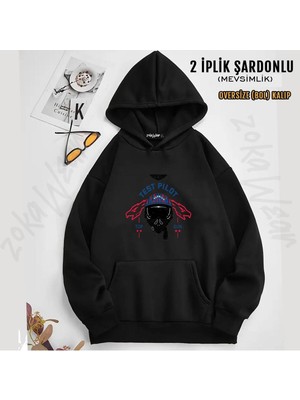 Top Gun Maverick Test Pilot Baskılı Kapüşonlu Sweatshirt (2 Iplik)