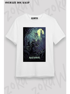 Unisex Oversize Kalıp Iron Maiden Hallowed Tasarım Baskılı Tshirt