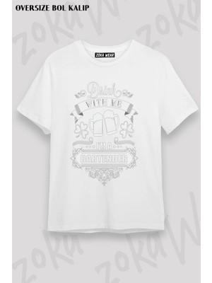Unisex Oversize Kalıp Barmen Tasarım Baskılı Tshirt