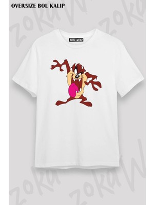 Unisex Oversize Kalıp Tazmanya Canavarı V3 Tasarım Baskılı Tshirt