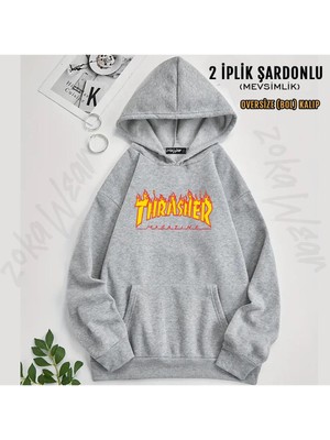 Thrasher K Pop Jungkook Bts Baskılı Kapüşonlu Oversize Sweatshirt (2 Iplik)