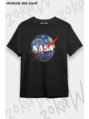 Unisex Oversize Kalıp Van Gogh Nasa Space Uzay Tasarım Baskılı Tshirt