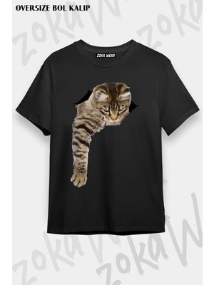 Unisex Oversize Kalıp 3D Yavru Kedi Görselli Tasarım Baskılı Tshirt