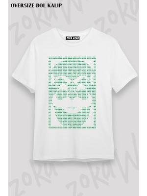 Unisex Oversize Kalıp Mr Robot Fsociety Binary Tasarım Baskılı Tshirt