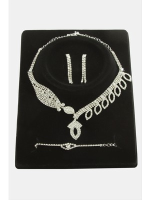 Bijuteri Net Oval Taşlı Lüks Set Kolye