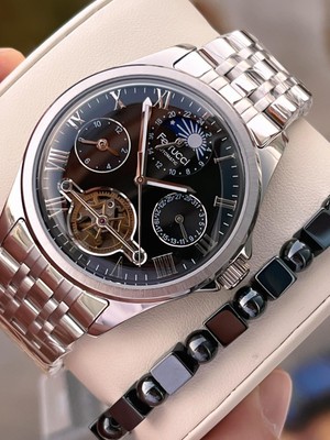 Ferrucci Otomatik Mehtap ve Güneş Kadranlı Bileklik Hediyeli 3 Atm Erkek Kol Saat FF.G3606.5