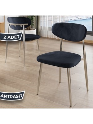 Canisa Laos Serisi 2 Adet Antrasit Mutfak Sandalyesi Krom Kaplama Metal Ayak 1.sınıf Babyface Kumaş