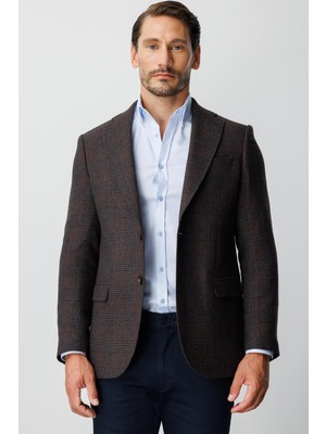 İGS Erkek Kahve Regularfıt / Rahat Kalıp Mono Yaka Ceket