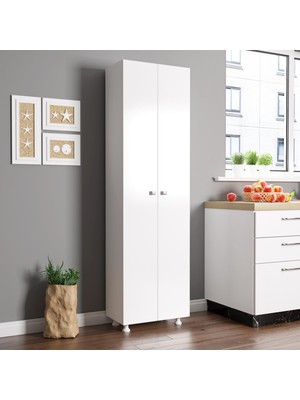 Wood'n Love Arma 2 Kapaklı 8 Raflı Çok Amaçlı Dolap - Beyaz