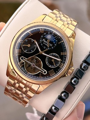 Ferrucci Otomatik Mehtap ve Güneş Kadranlı Bileklik Hediyeli 3 Atm Erkek Kol Saat FF.G3606.3