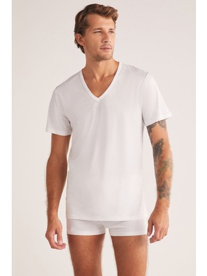 Kom Enrico Erkek V Yaka Kısa Kollu %100 Pamuk 2'li Tshirt Set
