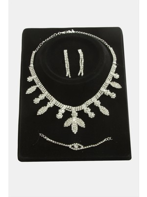 Bijuteri Net Yaprak Taşlı Lüks Set Kolye