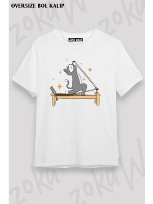 Unisex Oversize Kalıp Reformer Pilates Spor Kedi Tasarım Baskılı Tshirt