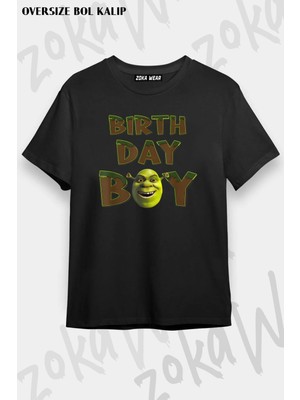 Unisex Oversize Kalıp Shrek Birthday Boy Big Face Tasarım Baskılı Tshirt