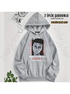 Attack On Titan Eren Yeager Anime Tasarım Baskılı Kapüşonlu Sweatshirt (2 Iplik)